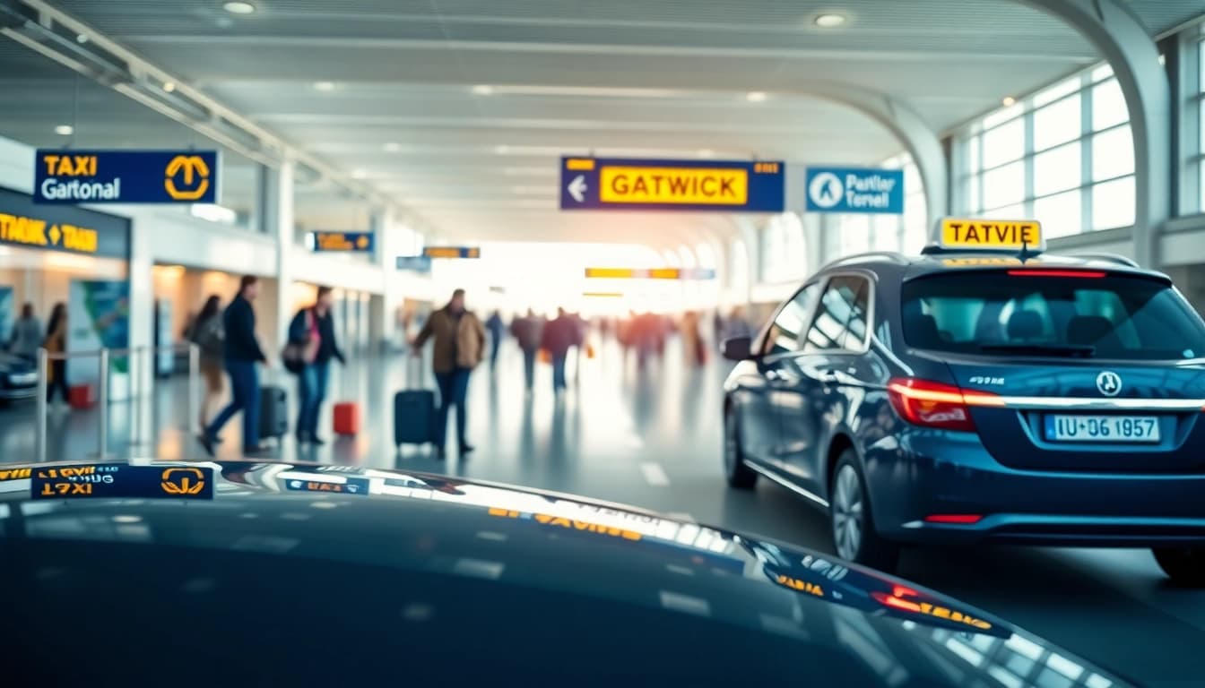 Efficient taxi service at Gatwick airport, illustrating seamless transportation experience.