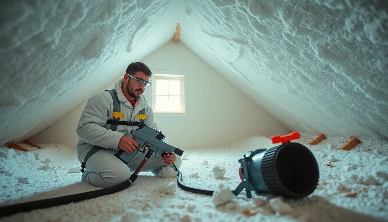 Expert in spray foam removal East Sussex working in an attic, ensuring safe insulation removal.