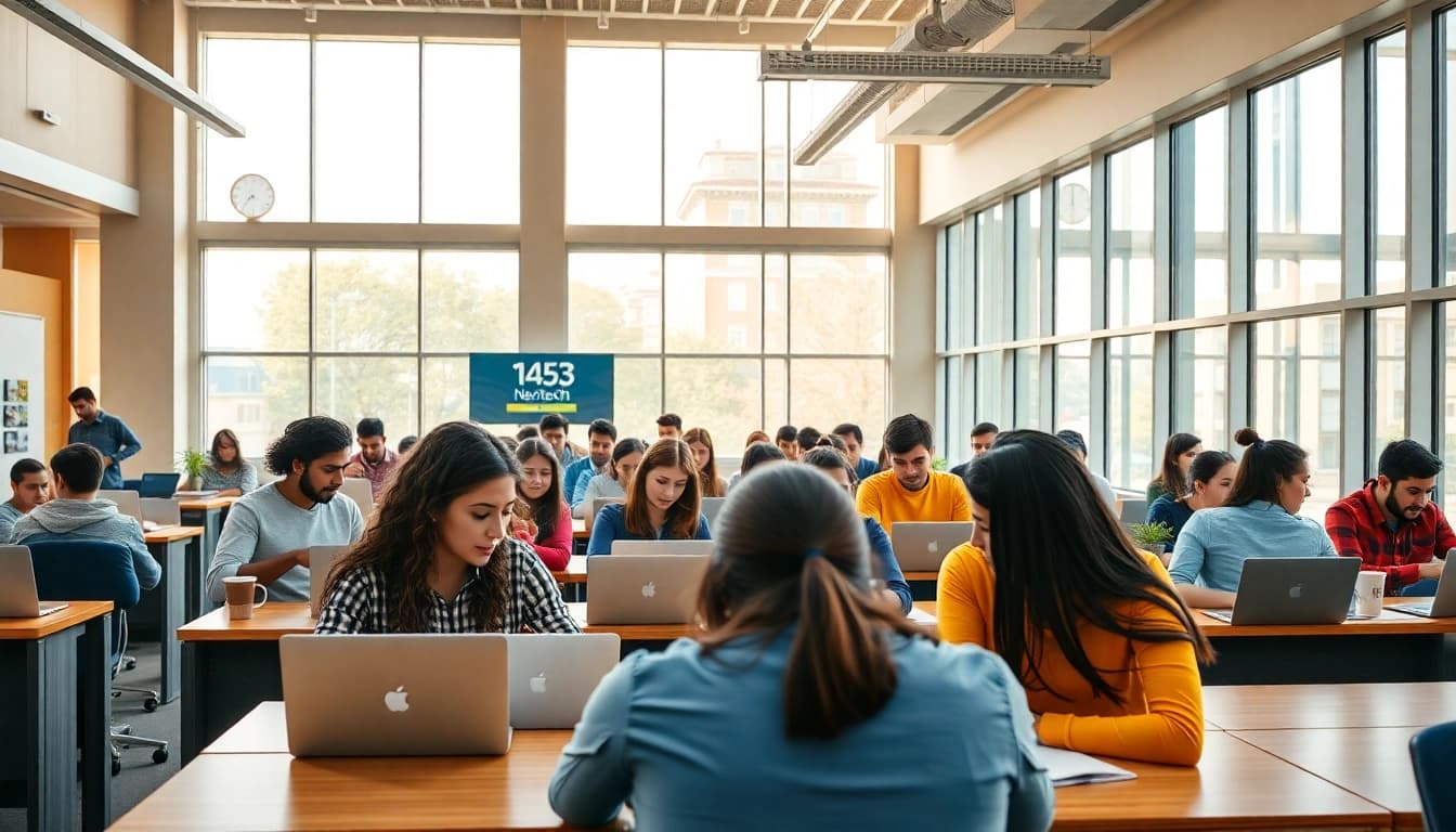 Nisantasi University apply scene with international students collaborating in a modern classroom setting.