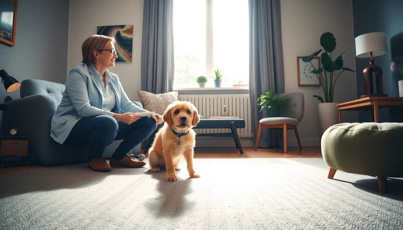 Engaging therapy session with a Sydney Psychologist and therapy dog fostering a supportive environment.