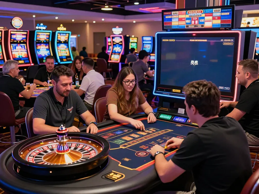 Players enjoying non gamstop sites in a lively casino atmosphere