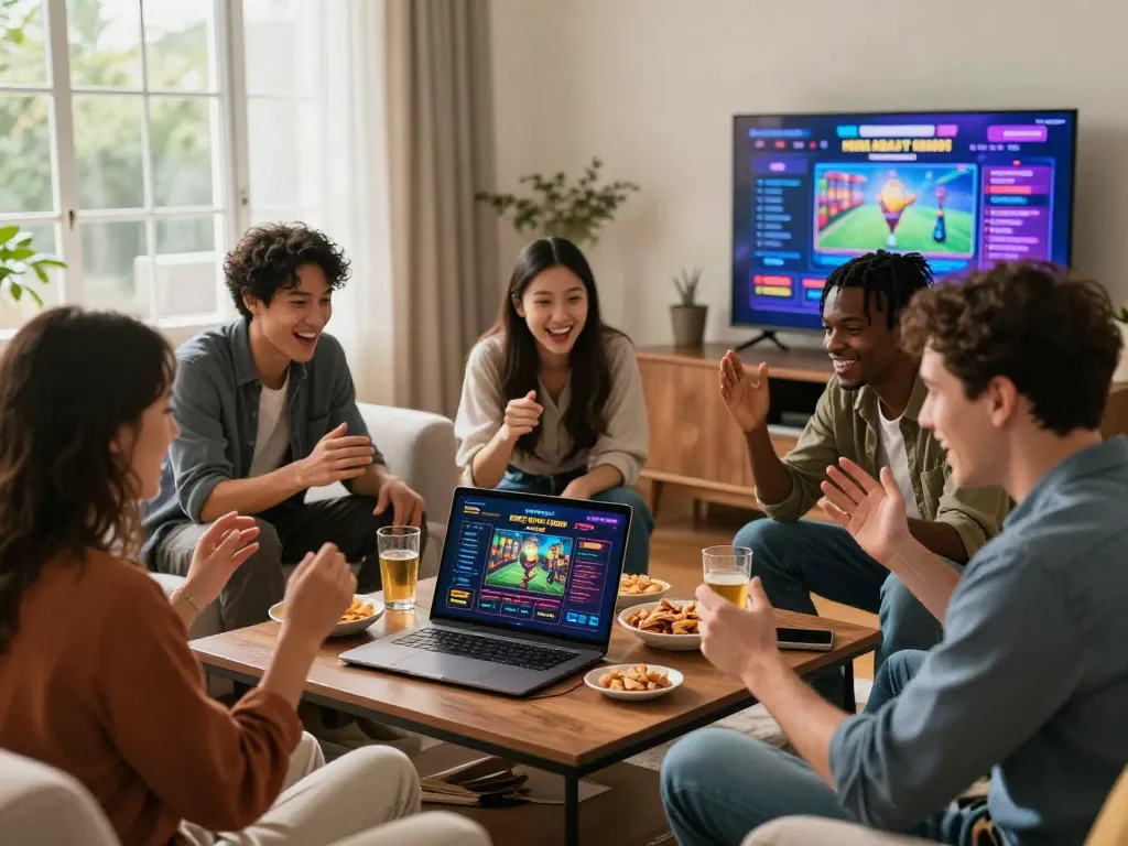 Friends enjoying games on non gamstop sites in a cozy living room