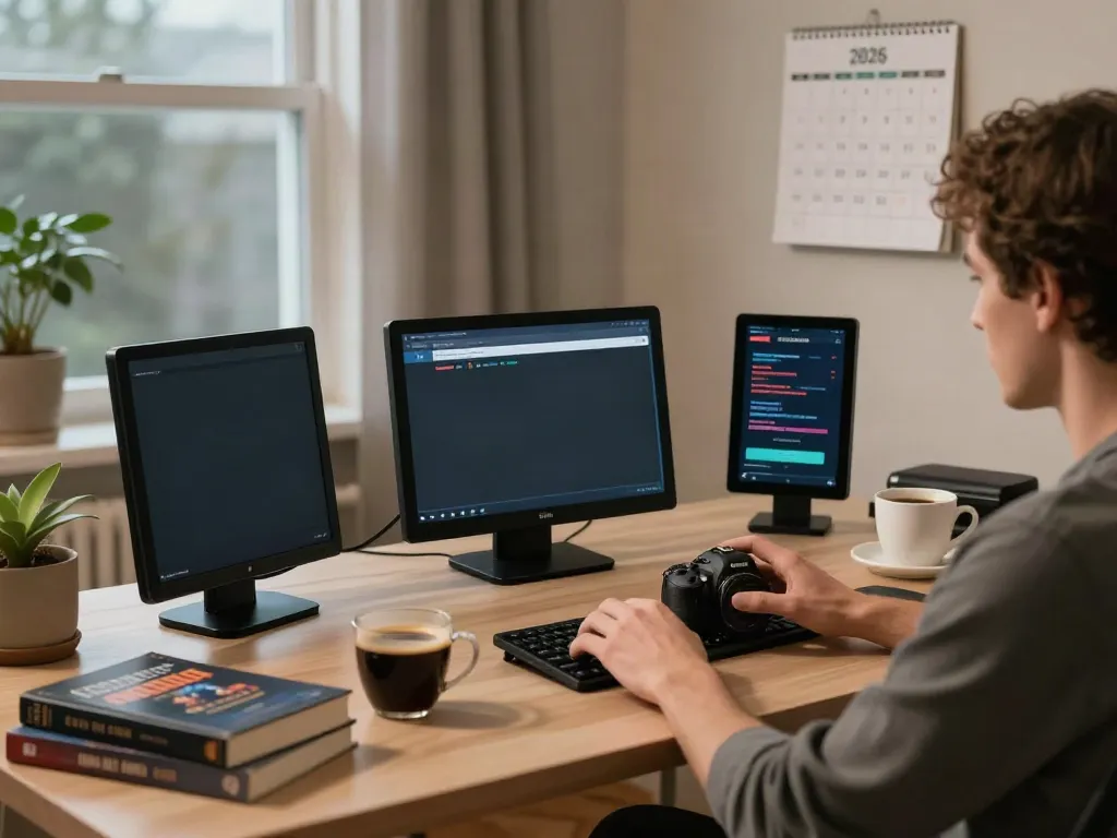 Person exploring non gamstop sites in a cozy home office.
