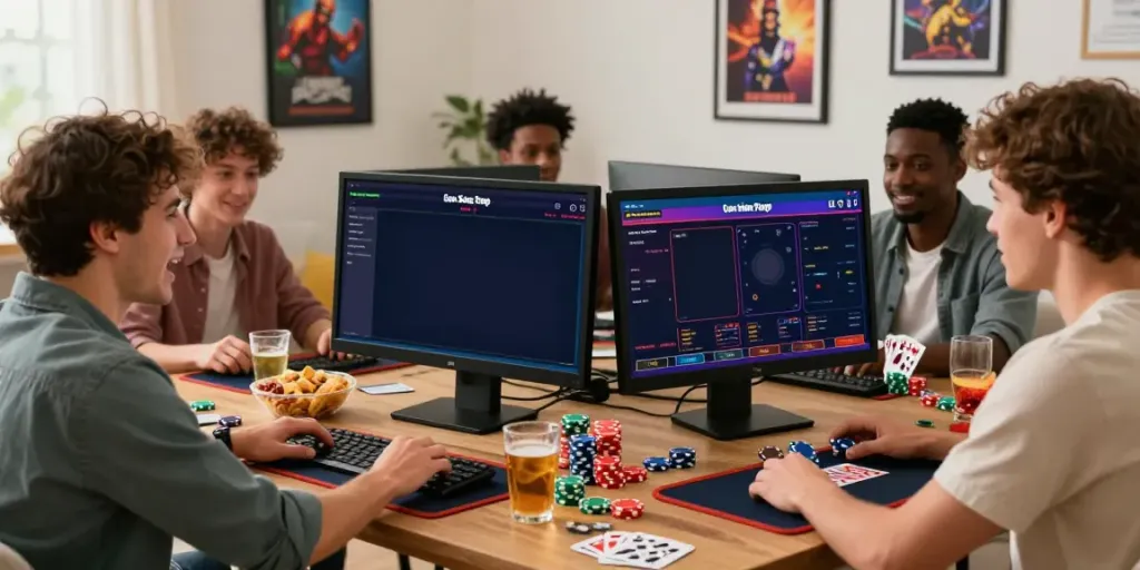 Players enjoying games on non gamstop sites in a cozy home environment.