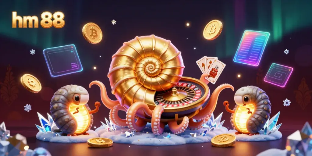 Experience thrilling gaming with the vibrant hm 88, featuring a golden nautilus roulette in an energetic casino scene.