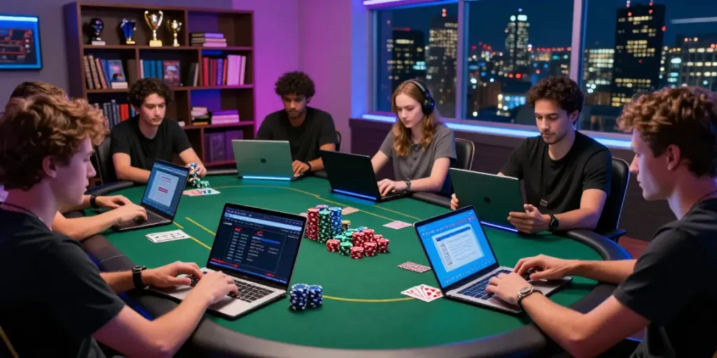 Players enjoying online games at non gamstop sites with vibrant LED lighting and modern gaming setup.