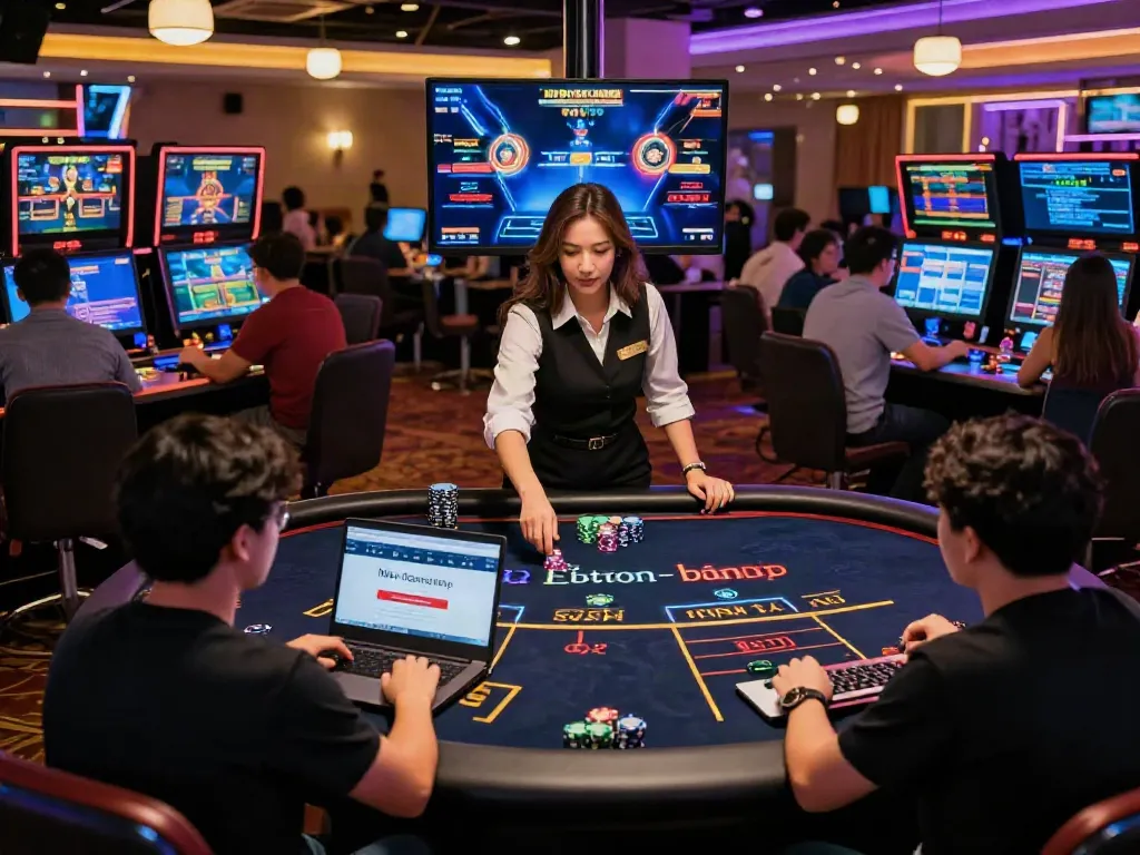 Engaged players exploring non Gamstop sites in a lively online casino gaming scene.