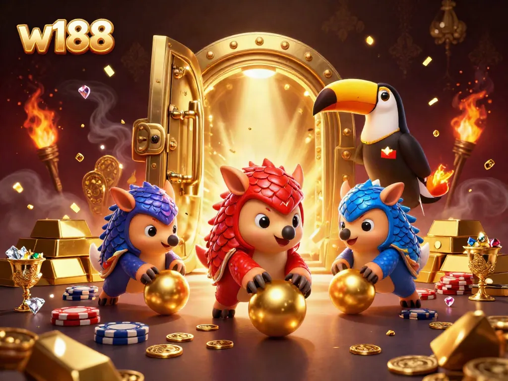 Experience thrilling wins with w188's vibrant casinos featuring lively pangolins and golden treasures.