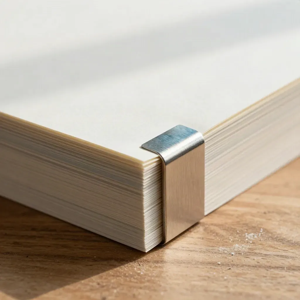 Graphite trade leads pack with blue divider and metal clip in a macro paper stack.