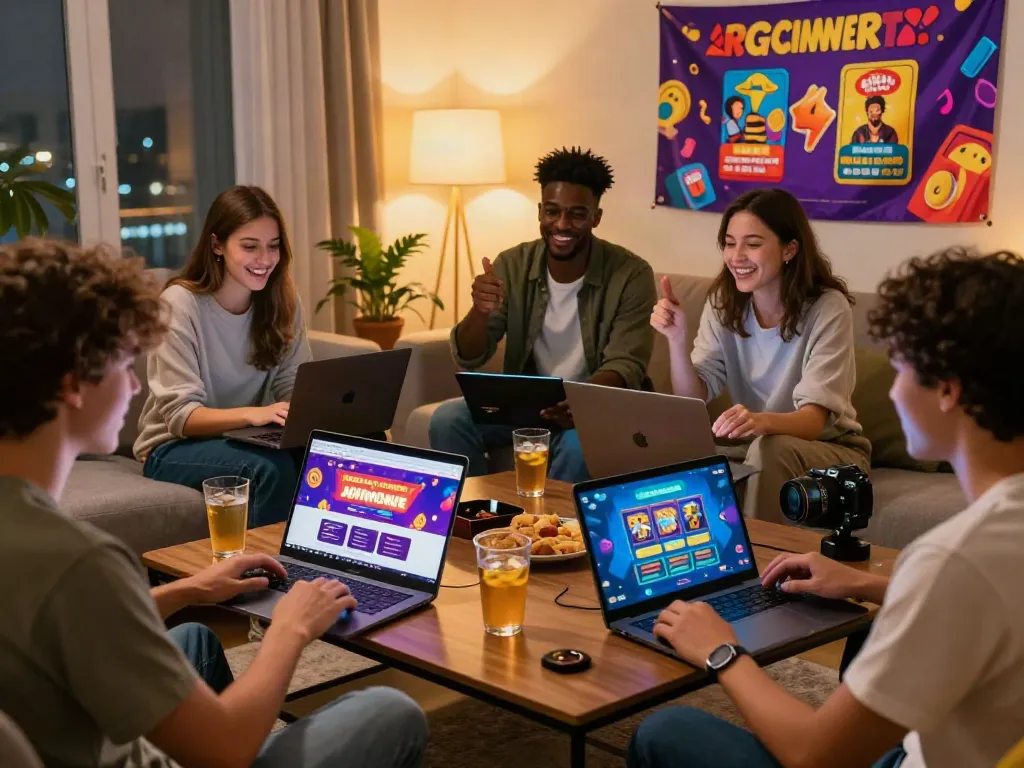 Engaged young adults enjoying games on non Gamstop sites in a cozy setting.