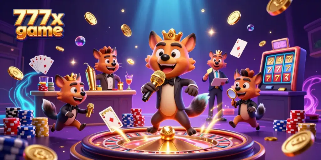 Engaging 777x game scene with hyenas in a comedy casino, showcasing vibrant elements of gambling.