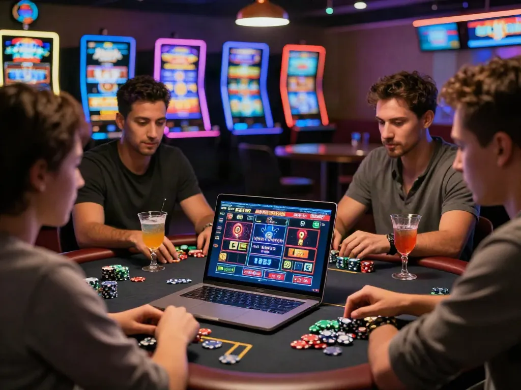 Exciting scene of players enjoying non gamstop sites in a modern casino lounge.