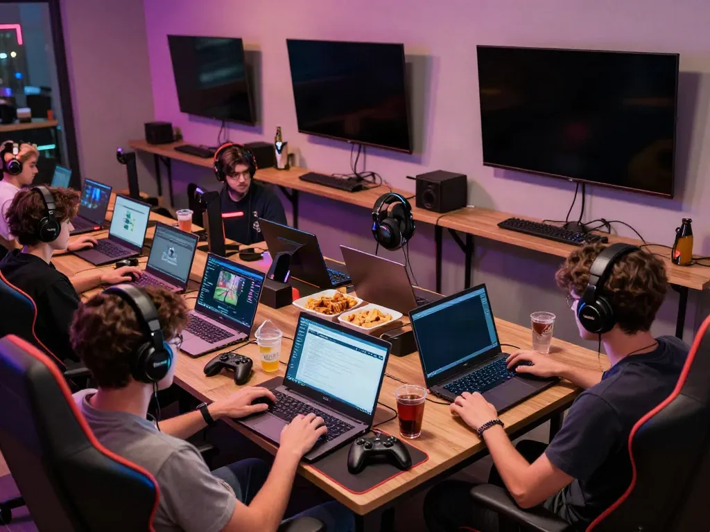 Engaging gaming scene featuring players exploring non gamstop sites in a vibrant lounge, highlighting community and excitement.
