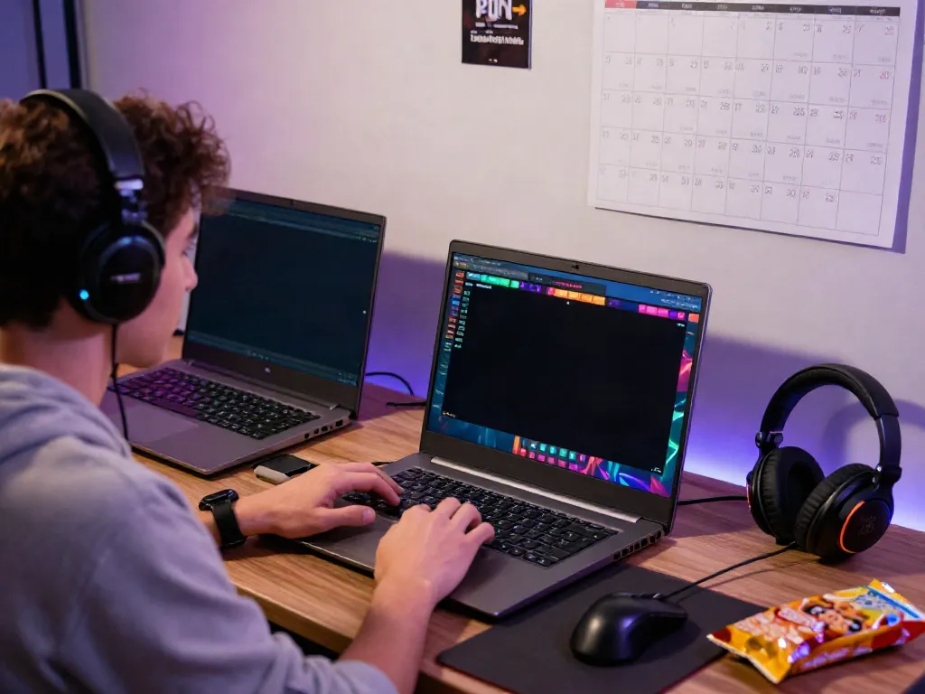 Player immersed in gameplay on non gamstop sites at home gaming setup.