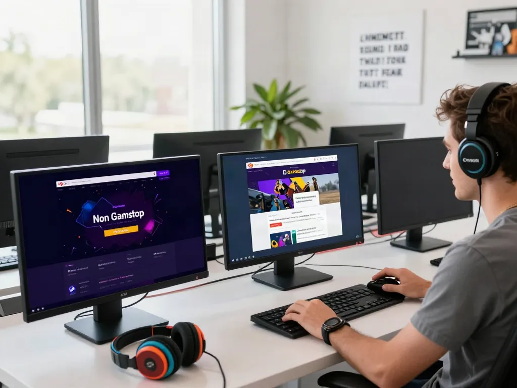 Player engaging with non Gamstop sites in a modern gambling workspace.