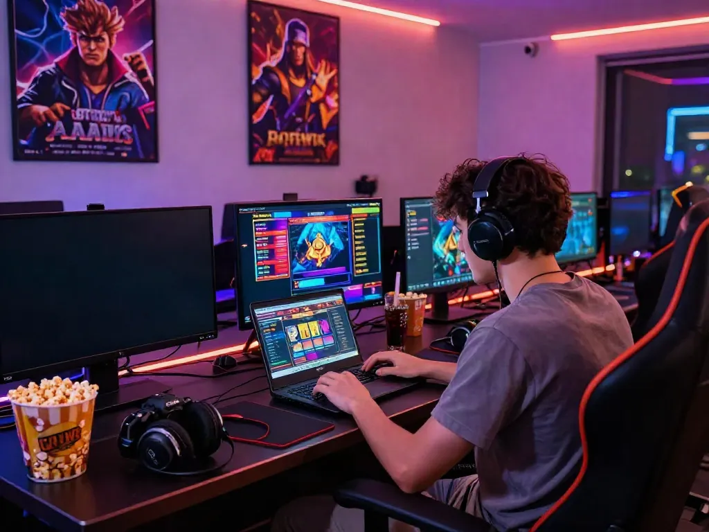 Player exploring non gamstop sites in a lively gaming environment.
