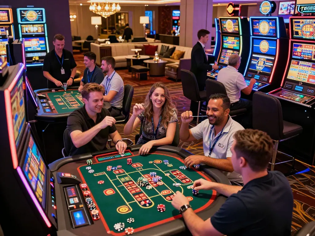 Exciting scene of players enjoying non GamStop sites at a modern casino.