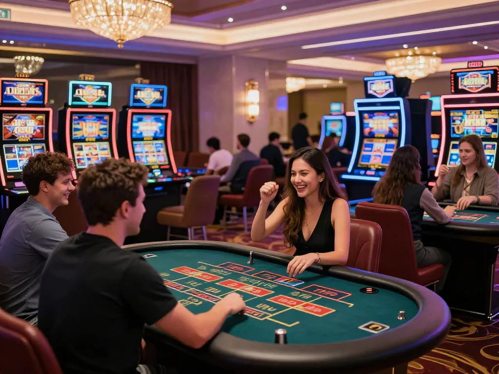 Players enjoying games at non GamStop sites in a lively casino.
