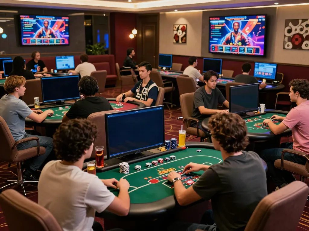 Players enjoying thrilling gaming sessions at non Gamstop sites in a vibrant modern environment.