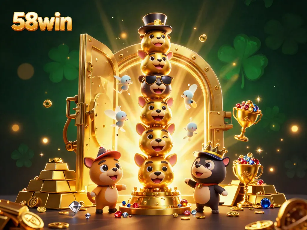 Engage with 58win's exciting offers, featuring a vibrant casino-themed illustration.