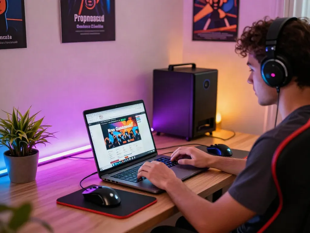 Engaging workspace for exploring non gamstop sites with gaming setup and cozy atmosphere.