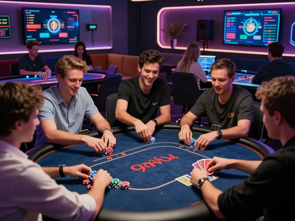 Players celebrating wins at a high-energy poker table showcasing non gamstop sites.