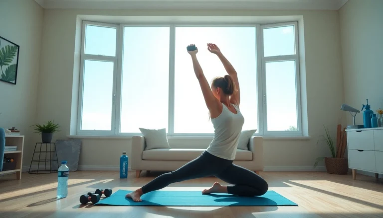 Individual performing a home workout to achieve weight loss in a bright and serene environment.