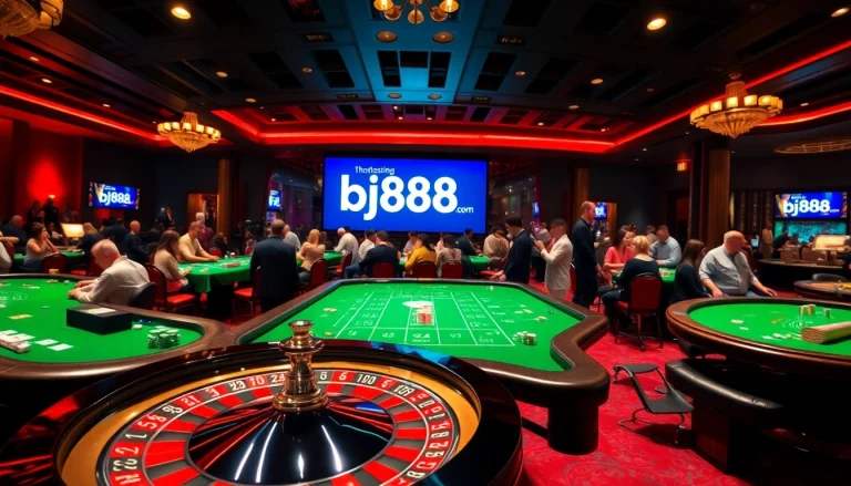 Experience the thrill of live casino gaming at https://bj88b.com/, featuring vibrant roulette tables and enthusiastic players.