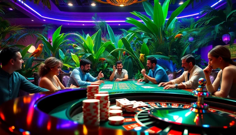 Engage in the thrilling Lucky Jungle casino experience with vibrant poker action and exotic scenery.