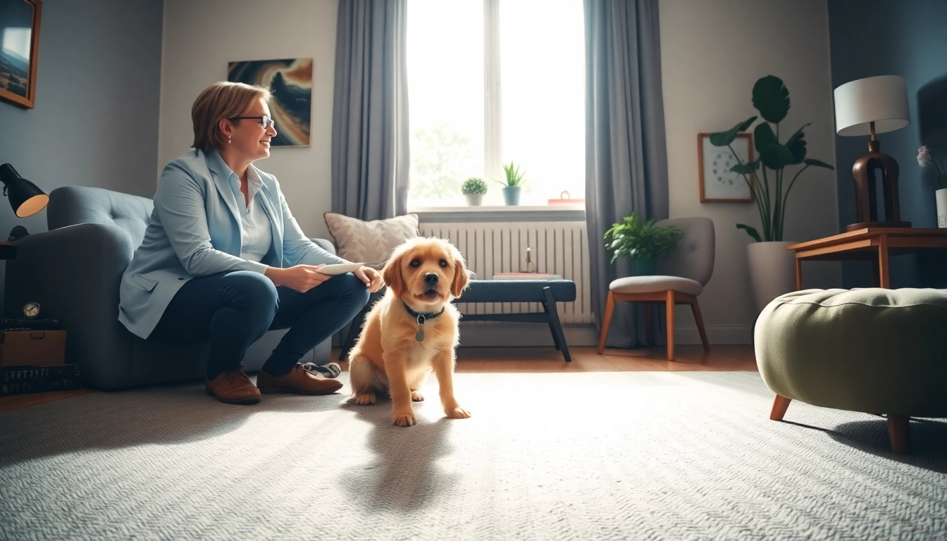 Engaging therapy session with a Sydney Psychologist and therapy dog fostering a supportive environment.