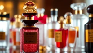 Showcase elegant Tom Ford perfume dupes in luxurious settings with colorful perfume bottles.