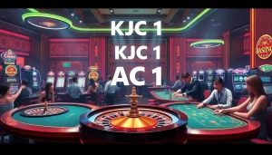 KJC AC 1 casino scene with roulette, poker tables, and slot machines.