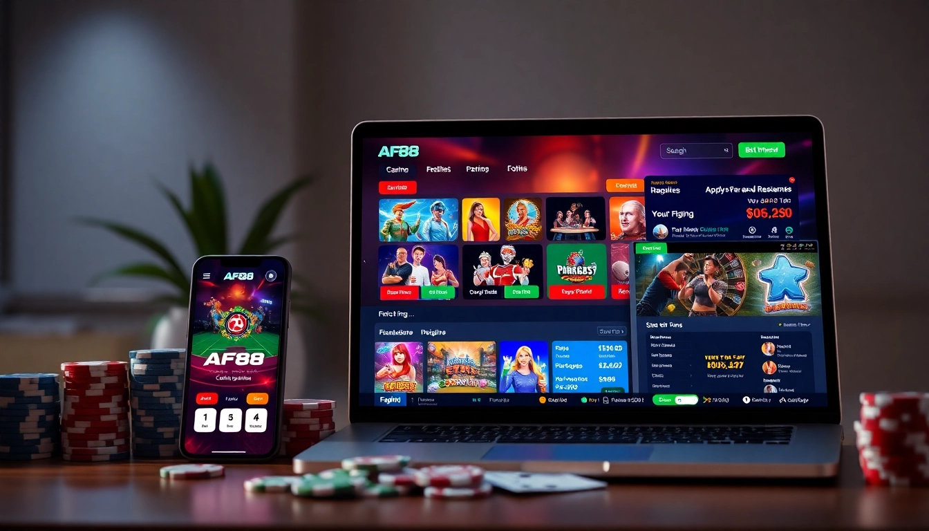 AF88 online betting platform showcasing casino games and app interface