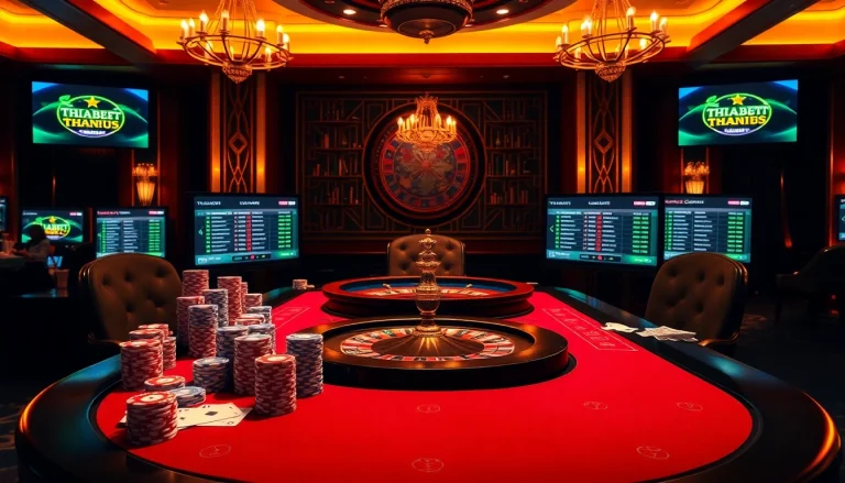 Experience the thrill of winning at https://thabet.vegas/ with luxury casino elements, cards, and chips.