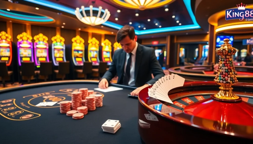 Feeling the excitement at King88 com while playing blackjack at a luxurious casino table.