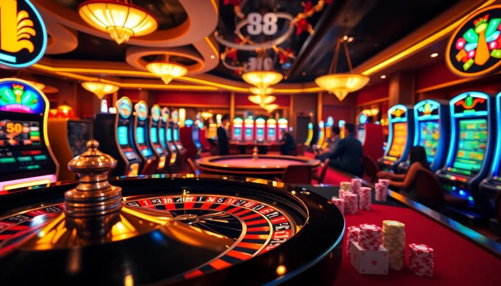 Experience thrilling gameplay at https://mm88.in.net/ with vibrant casino tables and engaged gamblers.