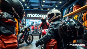 Découvrez des accessoires de moto Motopaco vibrants dans un cadre de vente au détail moderne