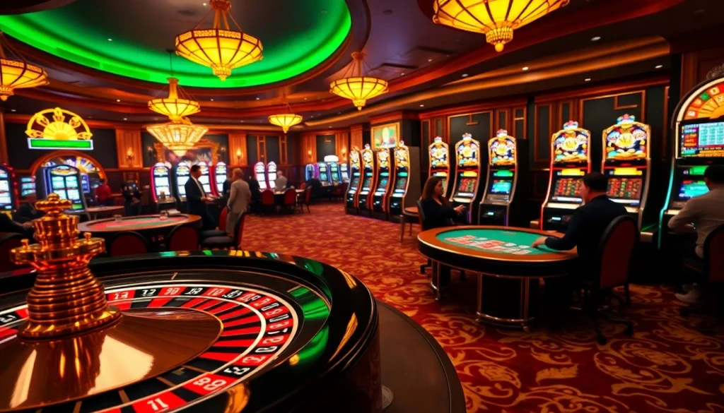 Players engaging at F168 casino tables surrounded by luxurious gaming elements and vibrant atmosphere.