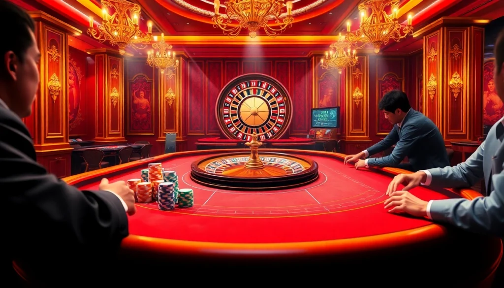 Experience the thrill of gambling at 여기여, featuring an elegant casino scene with poker chips and a roulette wheel.