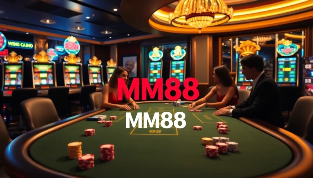 Experience an exciting game at MM88's stylish poker table filled with vibrant chips and classic roulette.