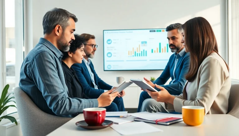 Consulente finanziario coinvolto nell'assistenza ai clienti con Approfondisci Quiz Autodiagnosi Sovraindebitamento in un ufficio moderno.