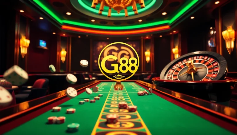 Experience the excitement of GG 88 with vibrant casino tables, poker chips, and dynamic gameplay.
