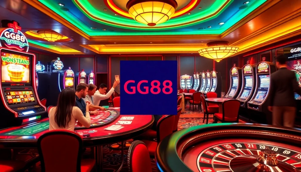 Gambling excitement at GG88 casino with vibrant tables and enthusiastic players.