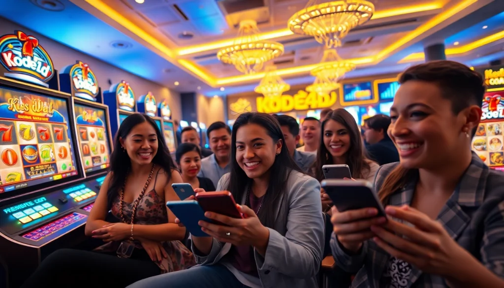 Kode4d link gaming experience with diverse players enjoying vibrant slot games on modern devices.