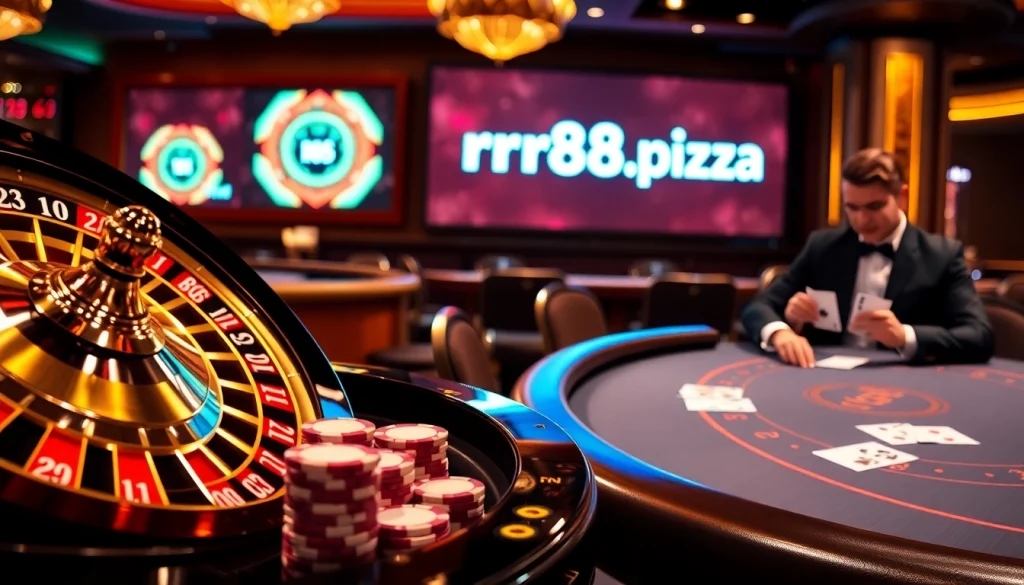 Experience high-stakes gambling with rr88.pizza at a luxurious casino table.