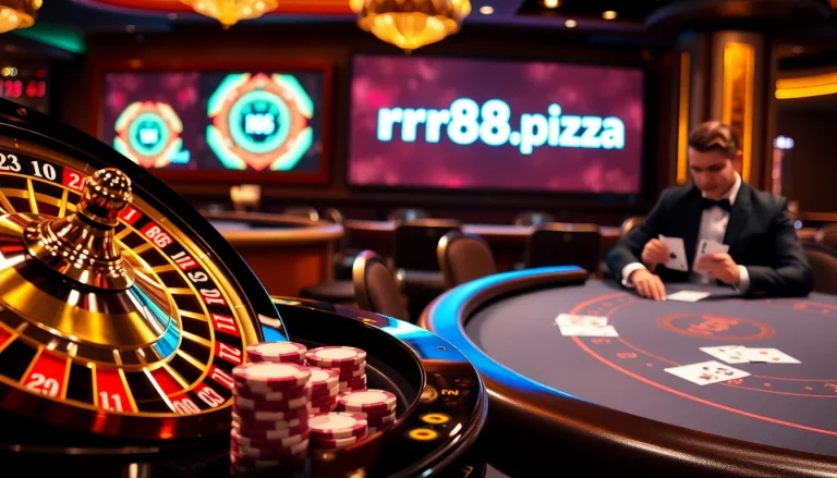 Experience high-stakes gambling with rr88.pizza at a luxurious casino table.