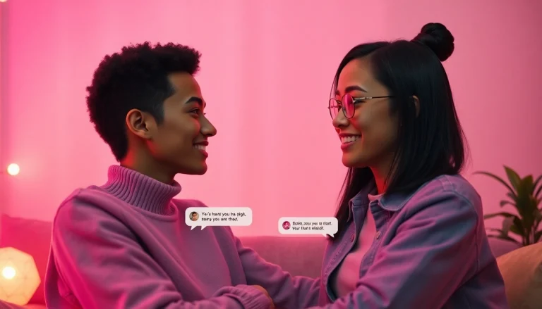 Engaging avatars in a warm setting depicting ai sex chat with playful digital interaction.