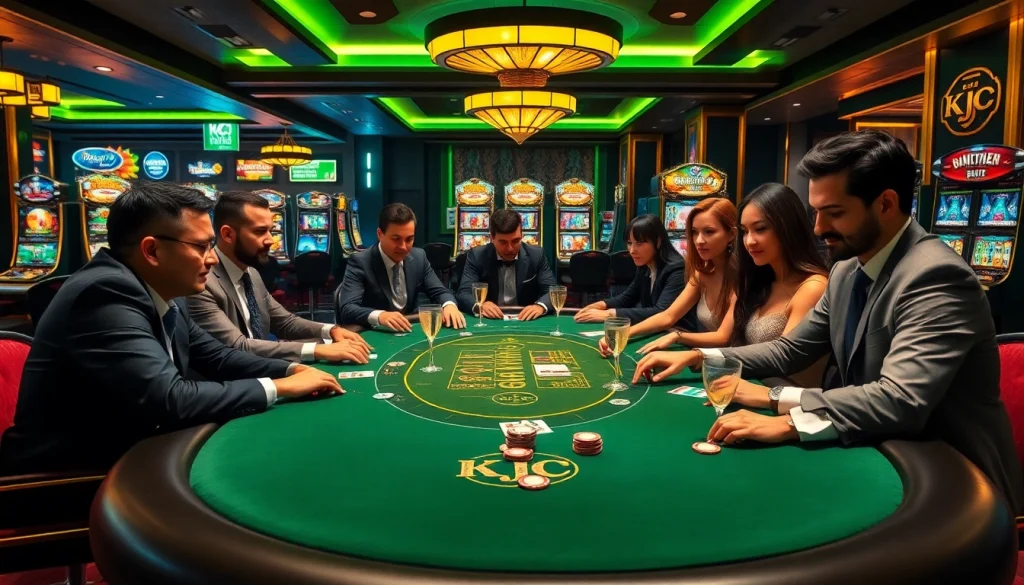 High-stakes poker action at KJC casino with diverse players and luxurious settings