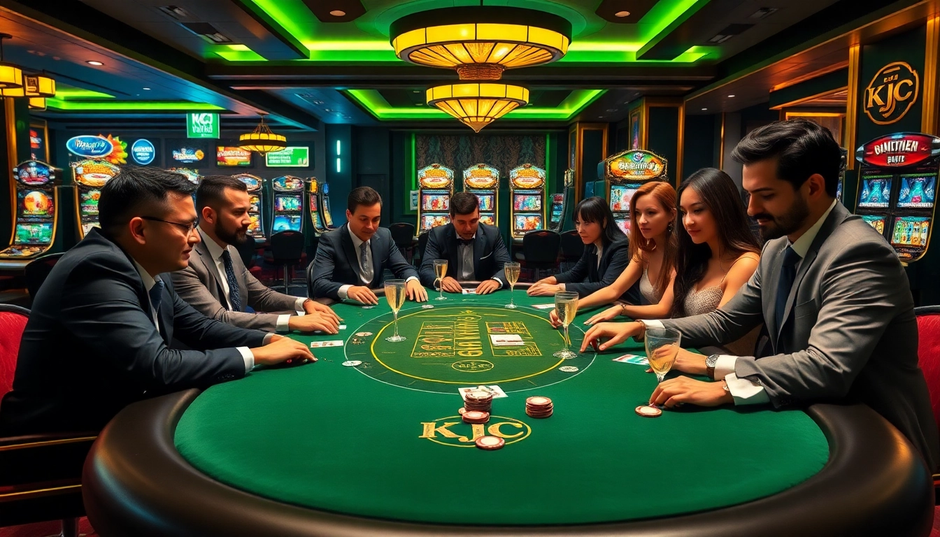 High-stakes poker action at KJC casino with diverse players and luxurious settings