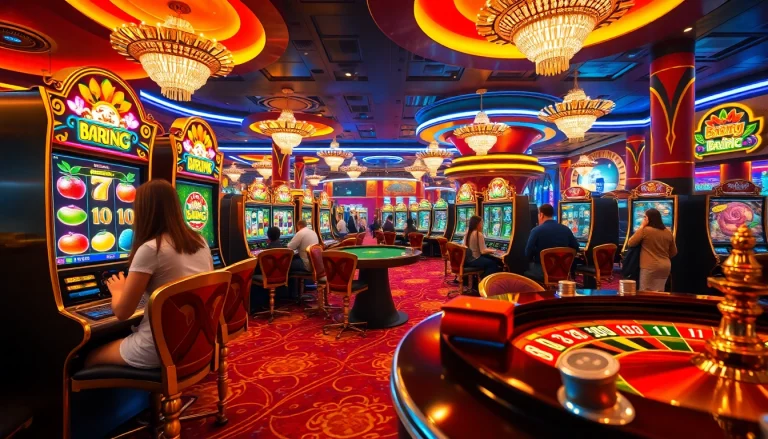 Players winning big on the raja barong slot machine in a glamorous casino setting.